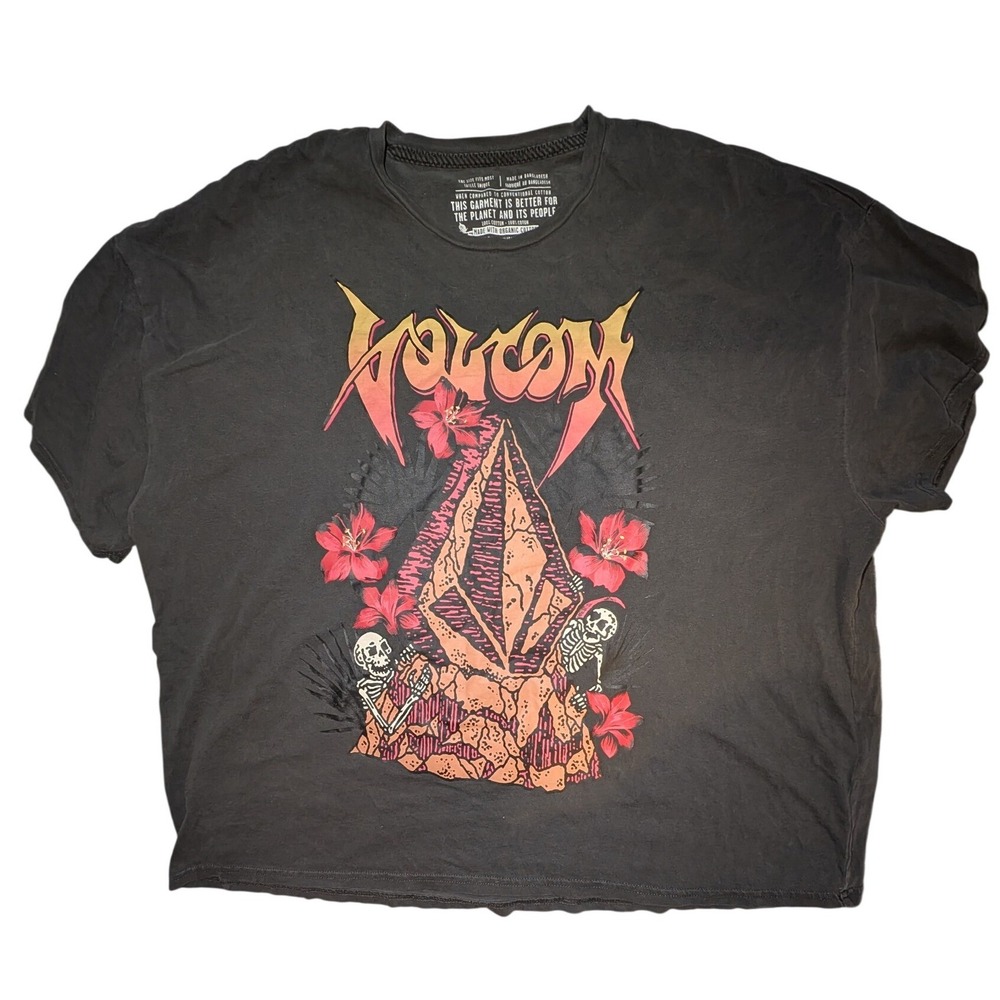 Volcom Graphic "My Guys" Tee Black Skull Organic Cotton Boxy Crop‎ Women's OSFA